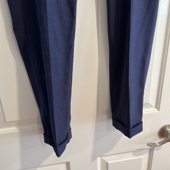 Blue stretch stovepipe trousers, with cuffed leg. Really flattering. - Picture 3 of 4